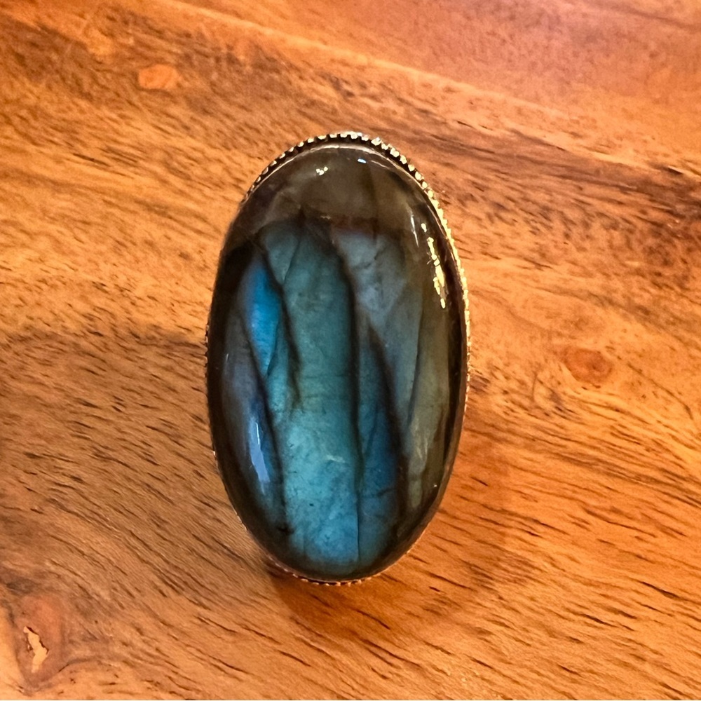 Large Blue Labradorite Statement Ring In Stamped … - image 7